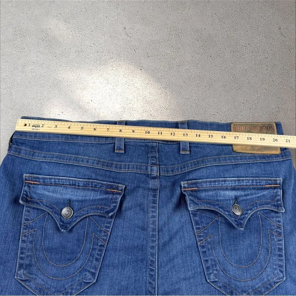 True Religion Jeans 42x32 Blue Ricky Relaxed Straight Dark Denim Flap Pocket Vtg